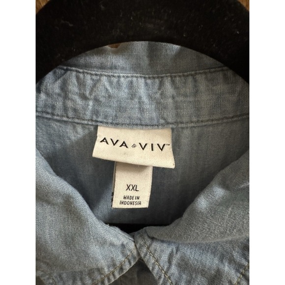 Ava & Viv Light Denim Sleeveless Tank Top Dress Size XXL Cotton Button Peplum - Picture 2 of 9